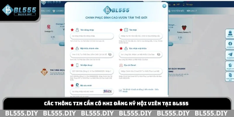 Các thông tin cần có khi đăng ký hội viên tại BL555